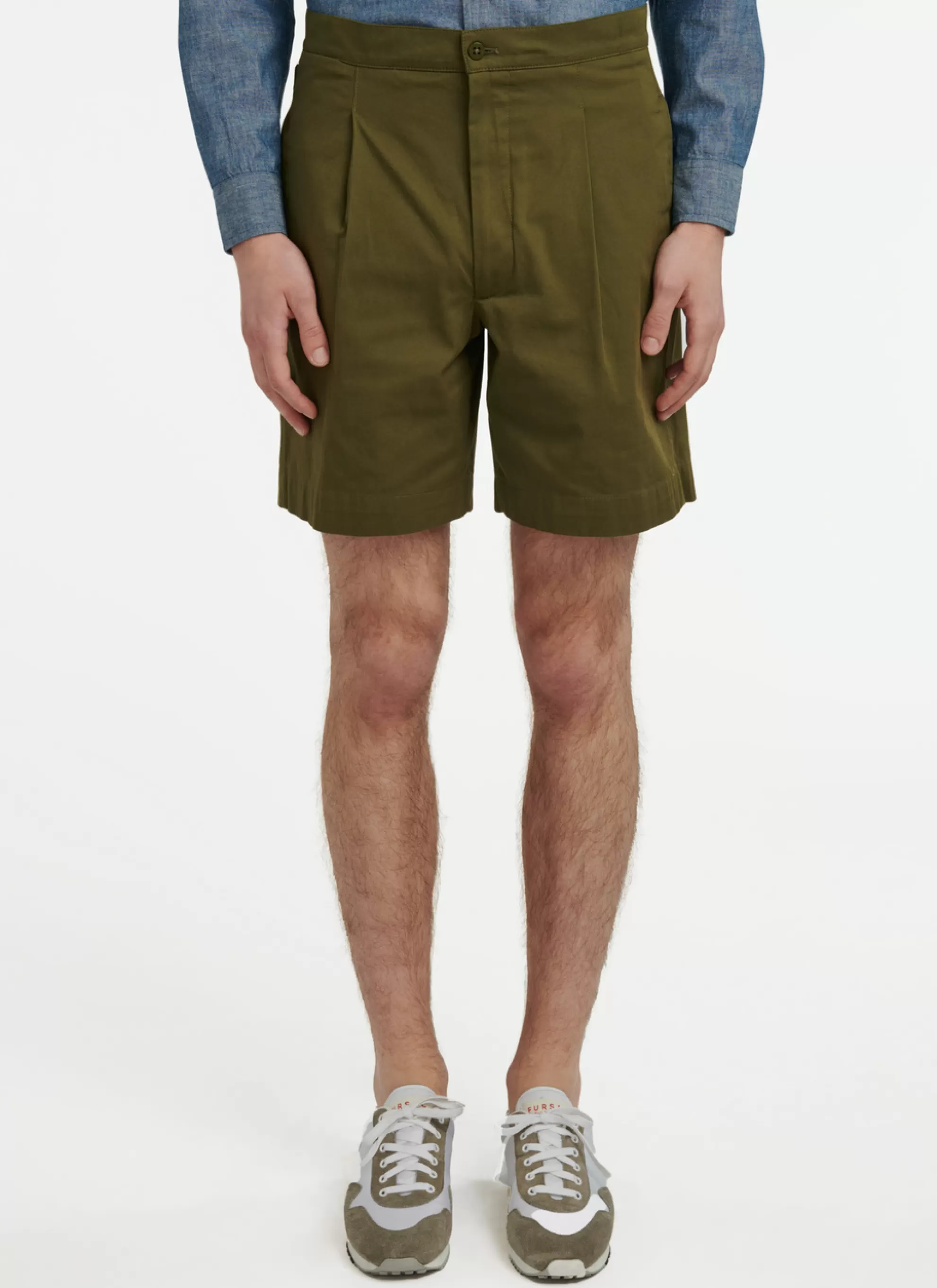Outlet Bermuda A Pinces En Serge De Coton Homme Pantalons