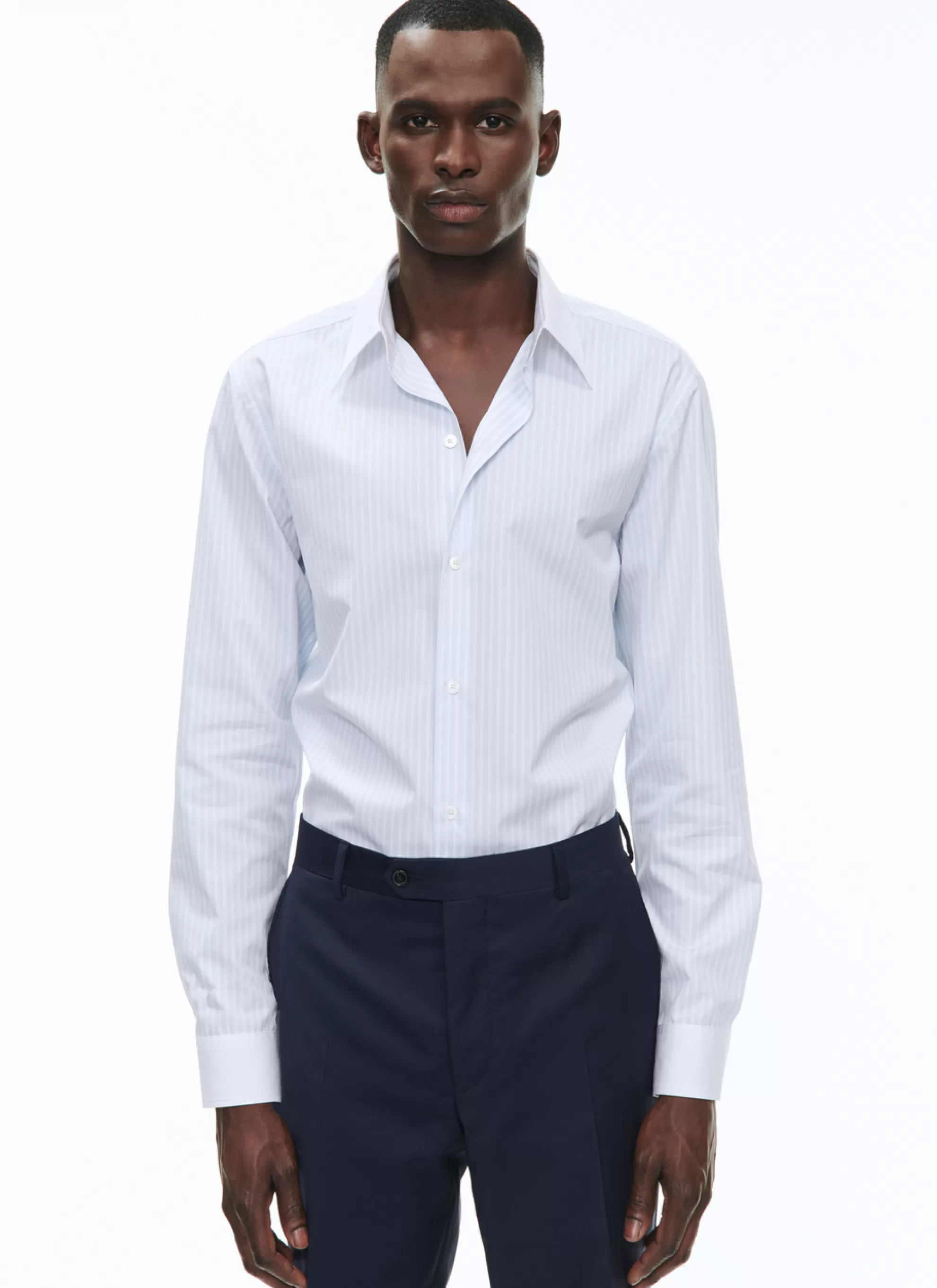 Outlet Chemise A Rayures Bleu Ciel En Popeline De Coton Homme Chemises
