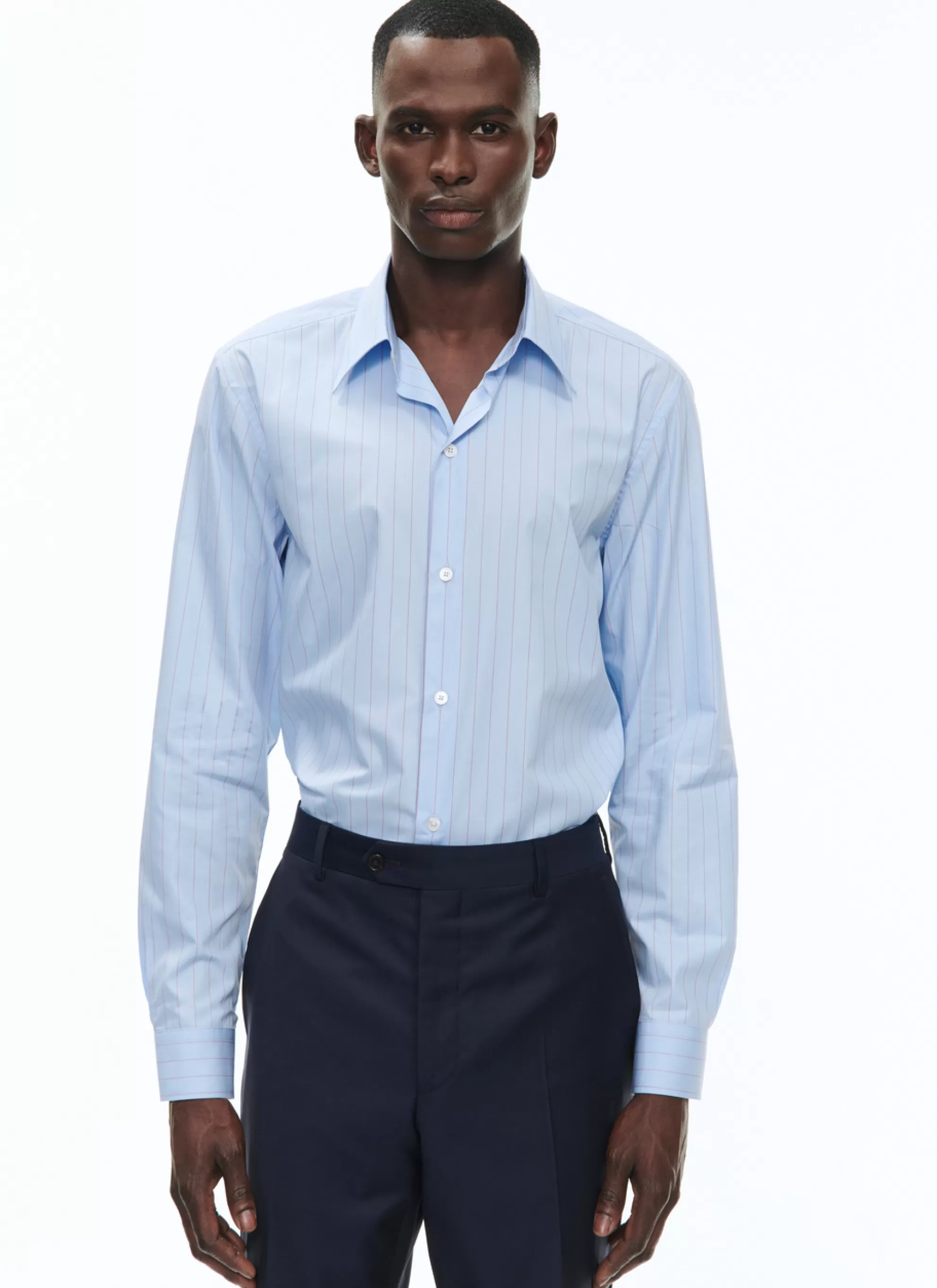 Cheap Chemise Bleu Ciel Rayee En Popeline De Coton Homme Chemises