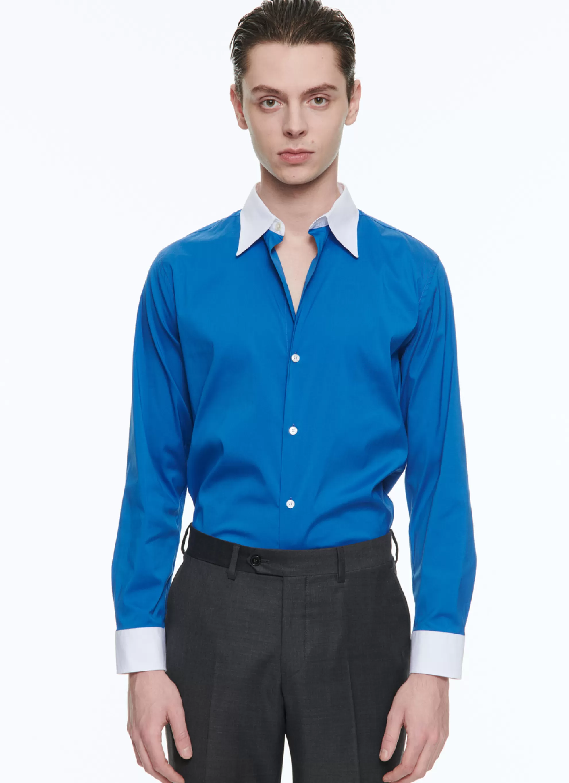 Best Sale Chemise Bleue En Popeline De Coton Homme Chemises