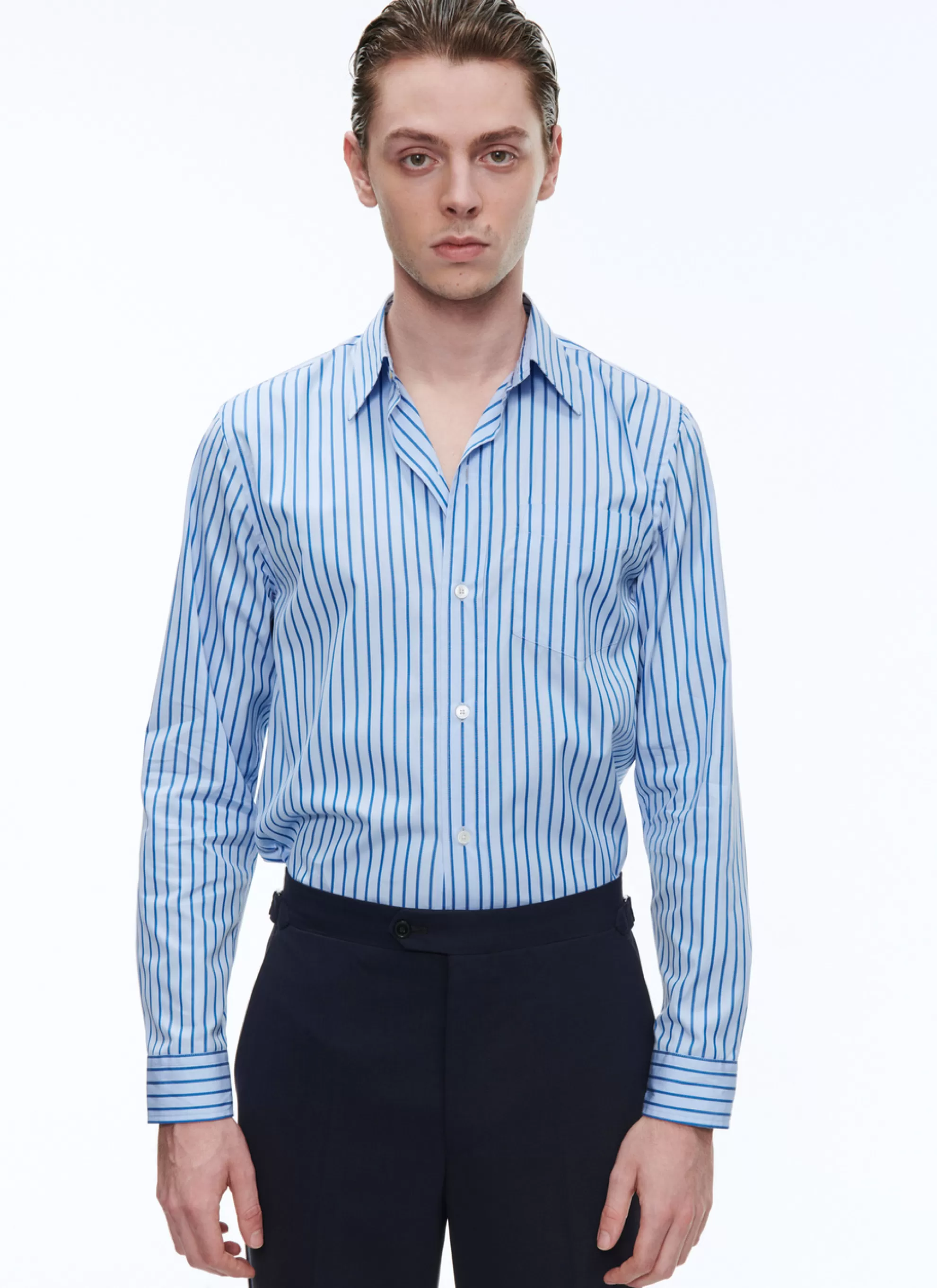 Hot Chemise En Popeline De Coton A Rayures Homme Chemises