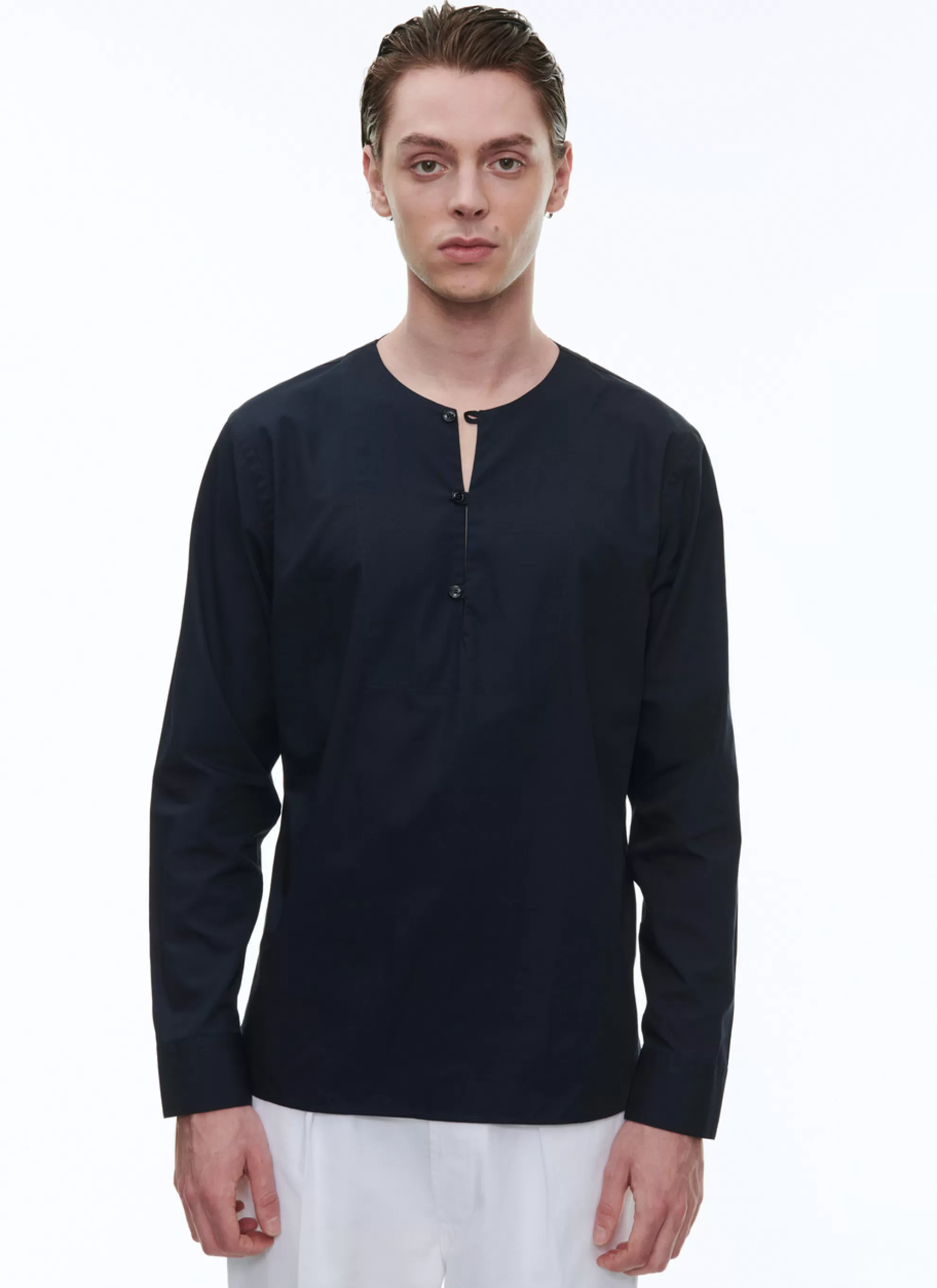 Cheap Chemise Tunisienne Bleu En Popeline De Coton Homme Chemises