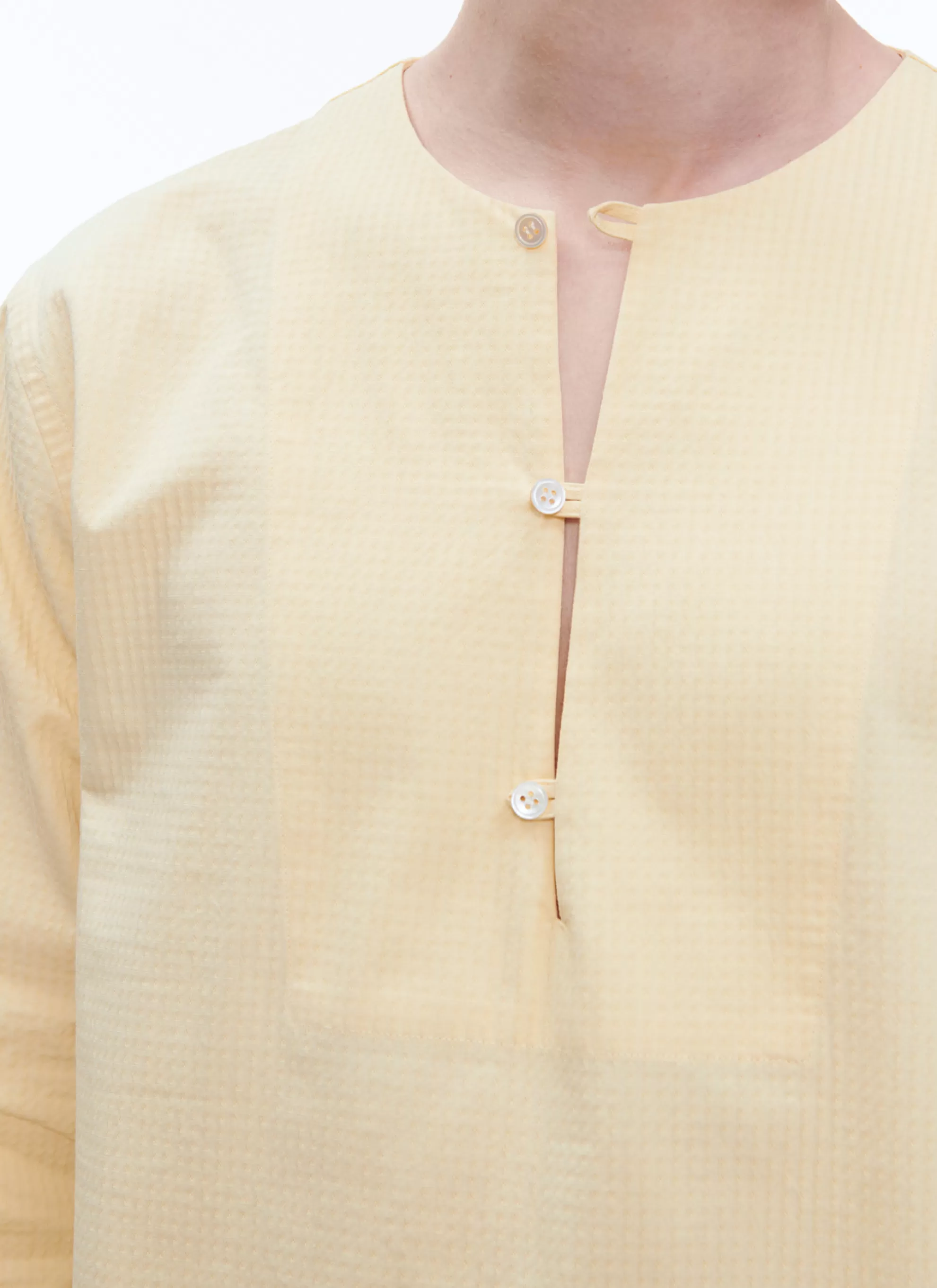 Clearance Chemise Tunisienne Jaune En Seersucker De Coton Homme Chemises