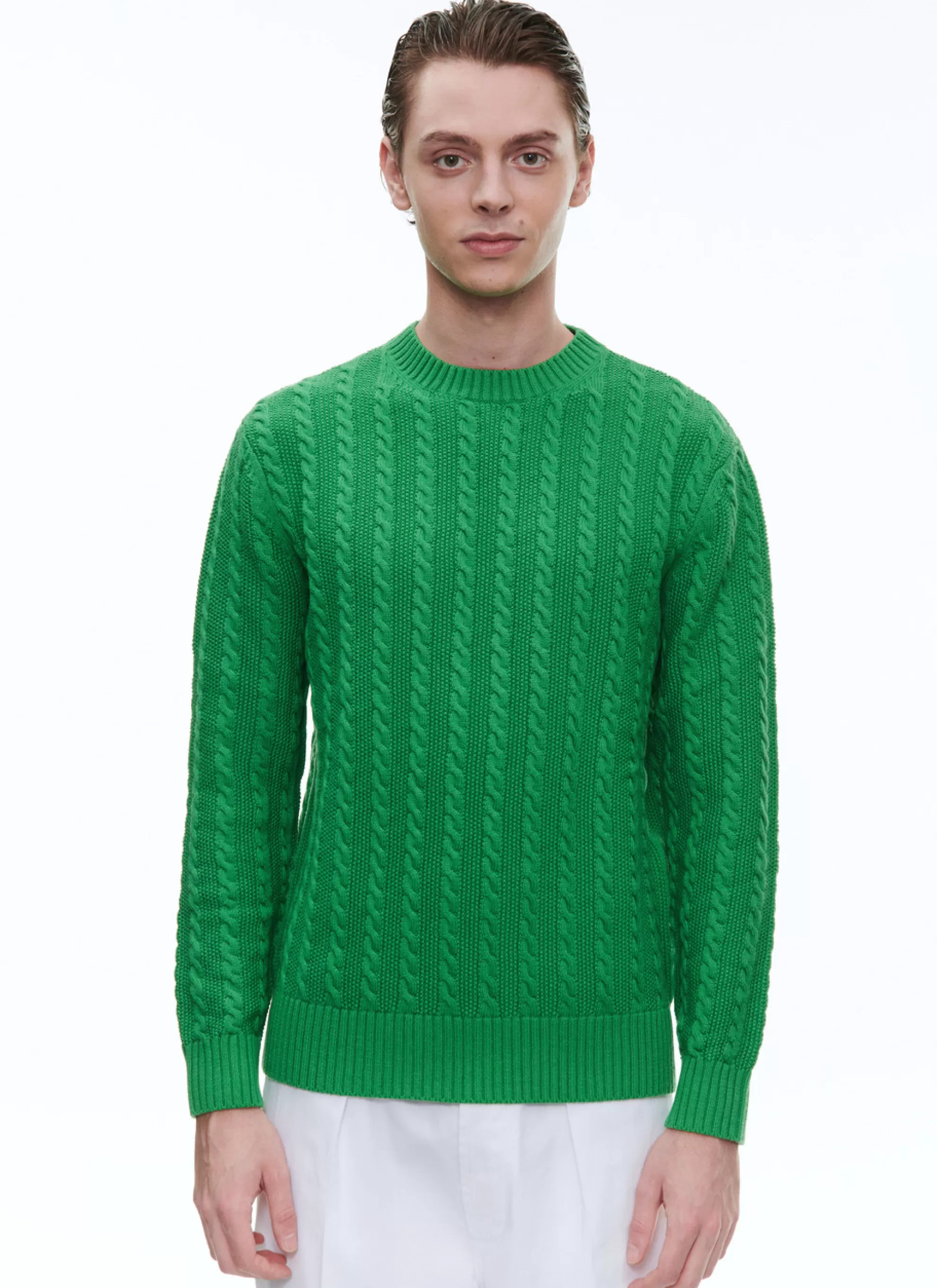 Online Pull A Torsades En Laine Et Coton Homme Pulls