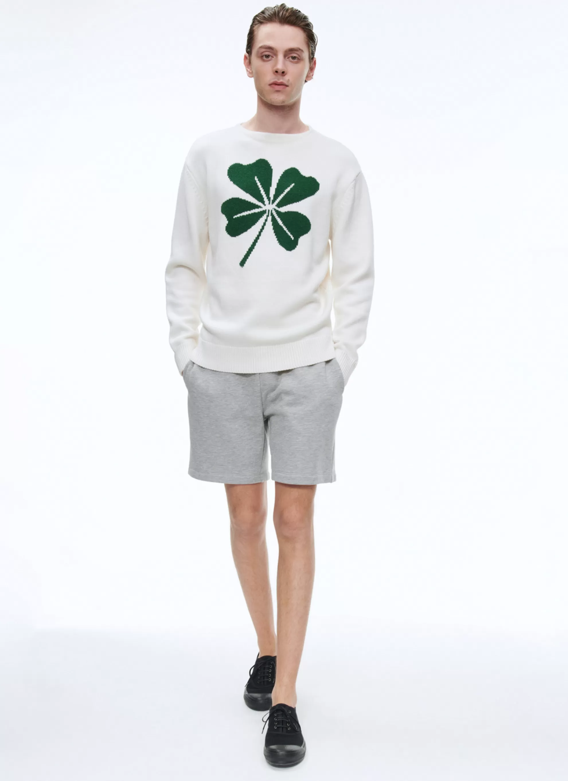 Best Pull Ecru "Trefle" En Melange De Laine Et Coton Homme Pulls
