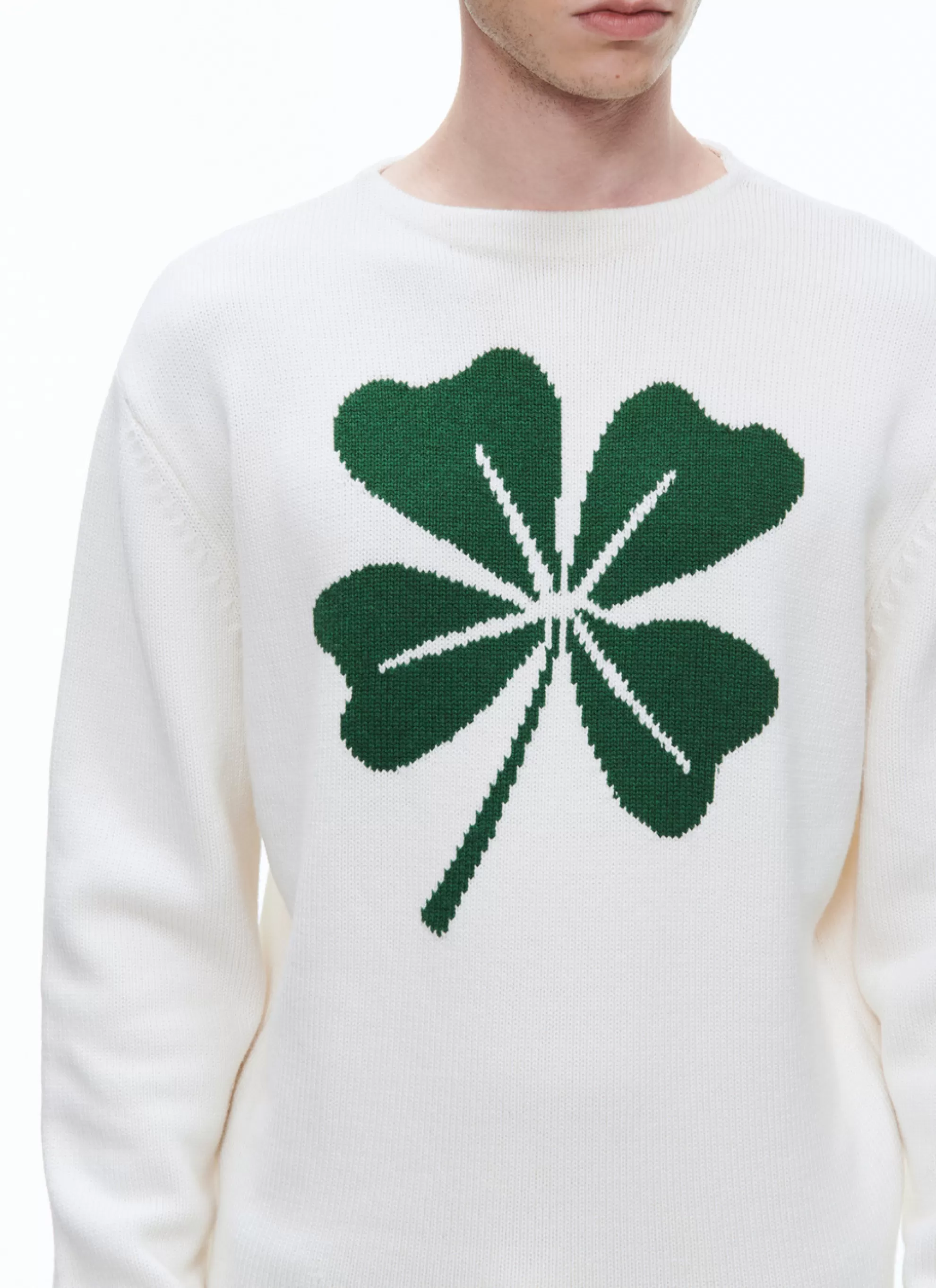 Best Pull Ecru "Trefle" En Melange De Laine Et Coton Homme Pulls