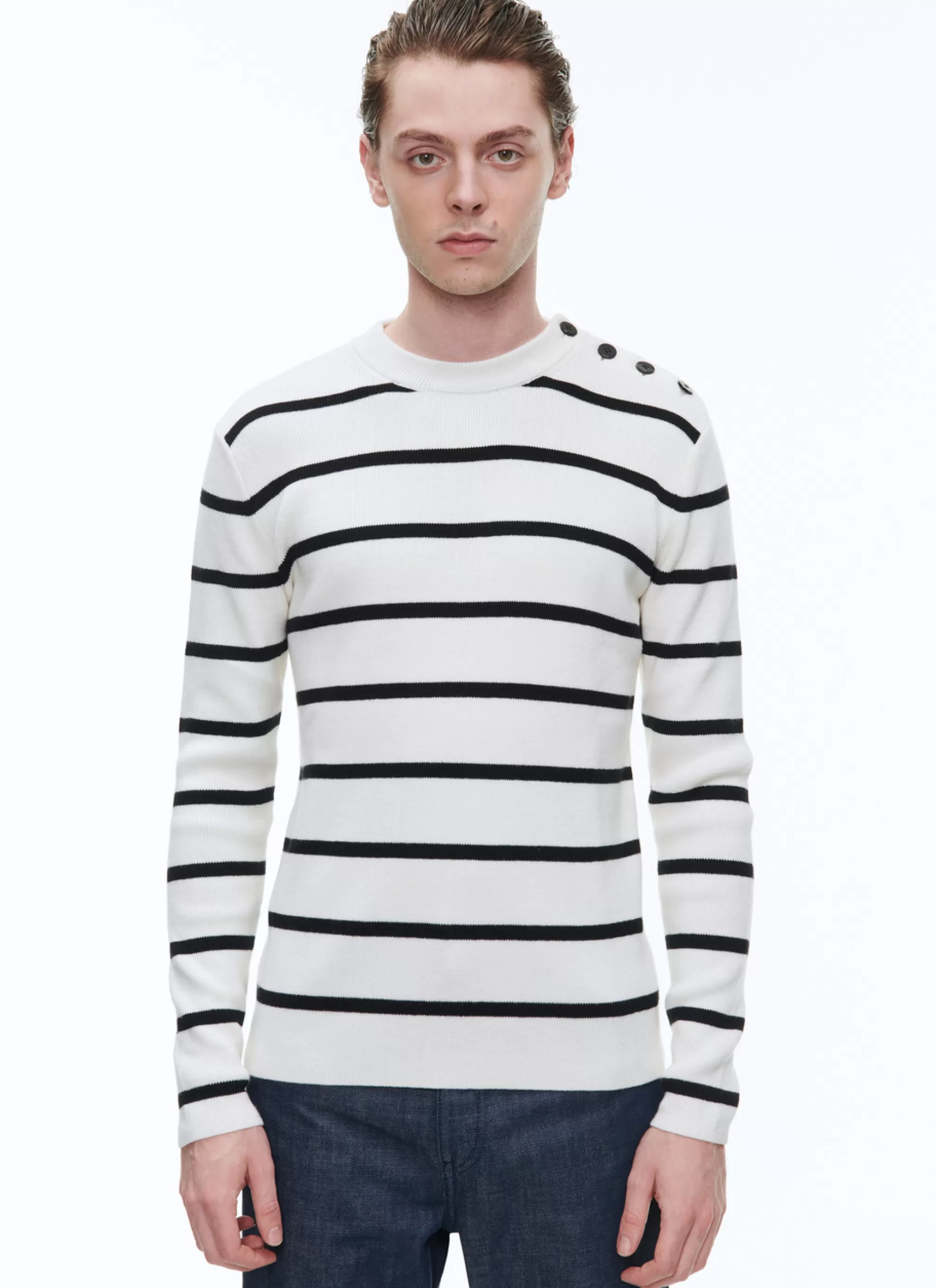 Clearance Pull Marin A Rayures En Laine Et Coton Homme Pulls